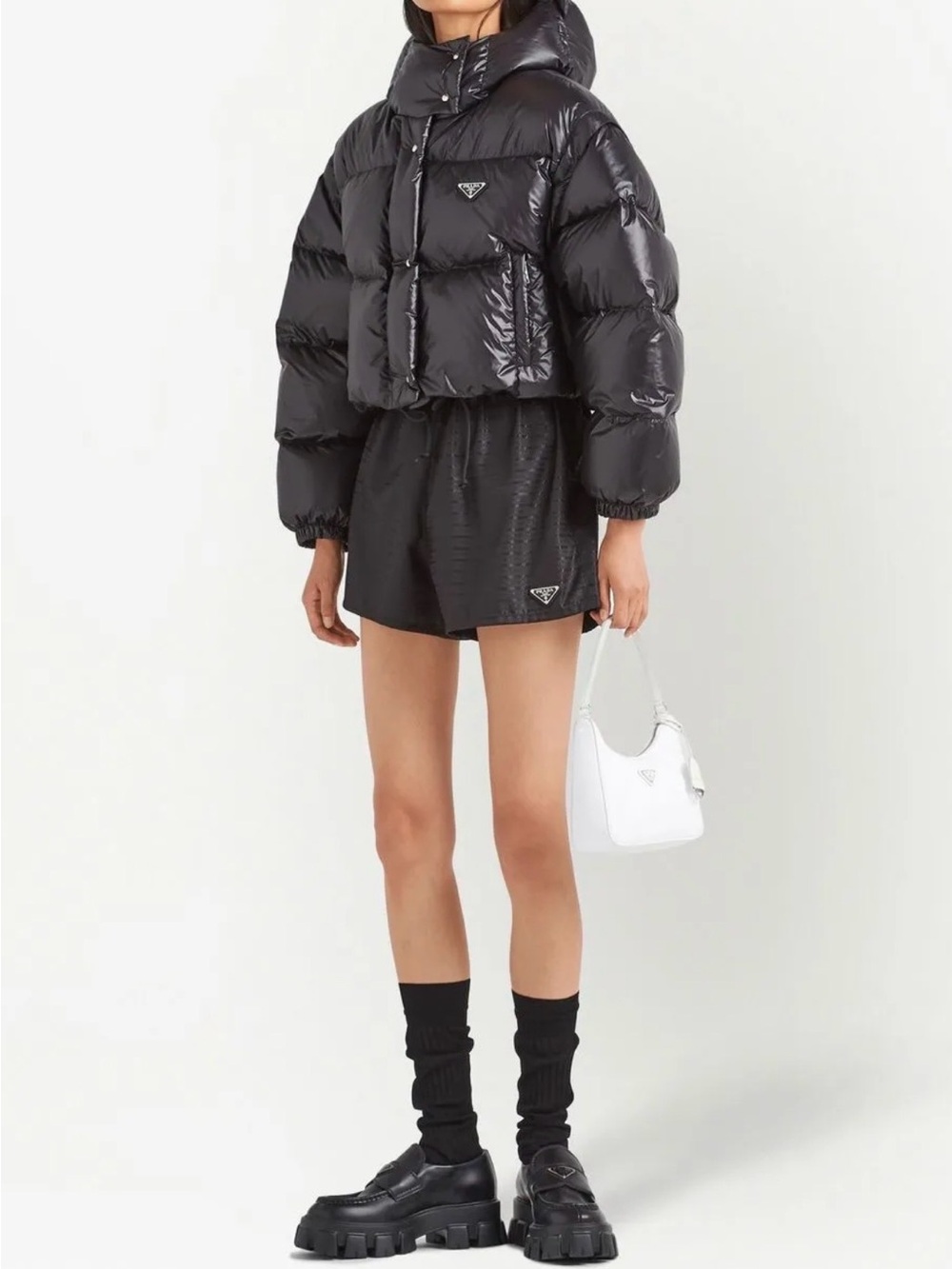 Prada Re-Nylon Convertible Cropped Down Jacket size 40